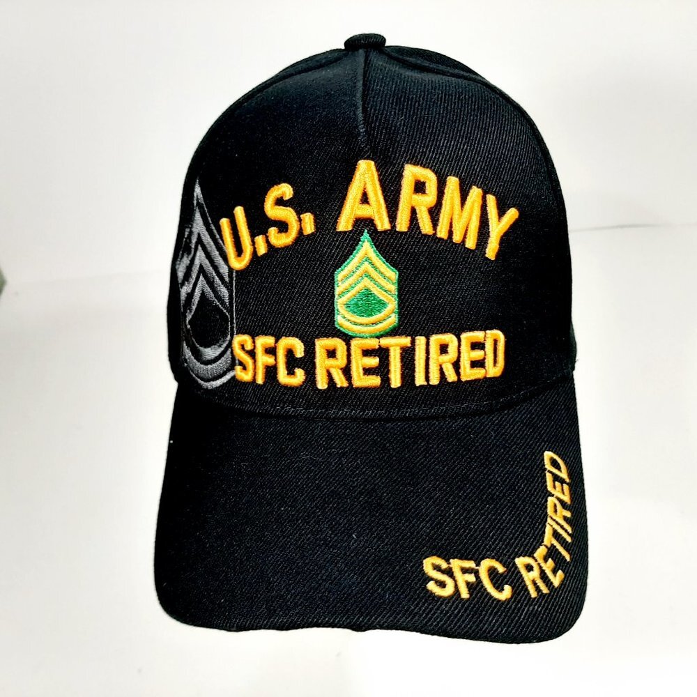 US Army SFC Retired Men's Baseball Cap Hat Black E
